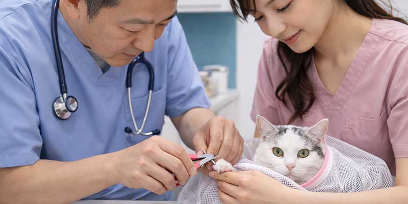 獣医による爪切り